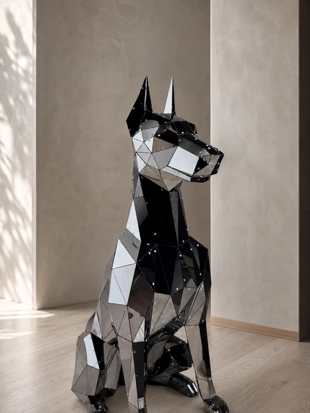 Oturan Doberman Siyah Galvaniz Heykel - alternatif